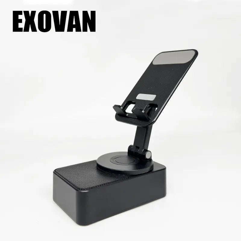Wireless Bluetooth Audio Speaker with 5-in-1 Phone Holder, Emergency Rechargeable, Colorful Ambient Light, 300° Foldable Design for Tablets and Smartphones, Ideal Gift for Men and Women, Black
